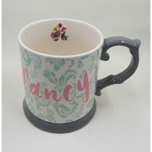 Katie Alice Blooming Fancy Tankard Coffee Tea Mug Floral White Pink Grey 14 Oz